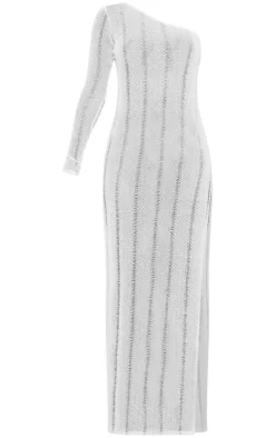 Sheer Distressed One Shoulder Split Maxi Dress-PrettyLittleThing Clearance