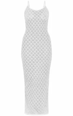 Sheer Glitter Knit Strappy Maxi Dress-PrettyLittleThing Online
