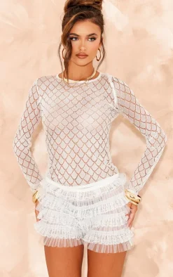 PrettyLittleThing Knitted Tops*Sheer Glitter Knit Long Sleeve Top