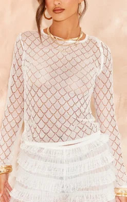 PrettyLittleThing Knitted Tops*Sheer Glitter Knit Long Sleeve Top