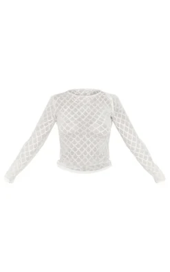 PrettyLittleThing Knitted Tops*Sheer Glitter Knit Long Sleeve Top