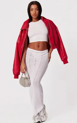 New PrettyLittleThing Sheer Knit Low Rise Maxi Skirt White