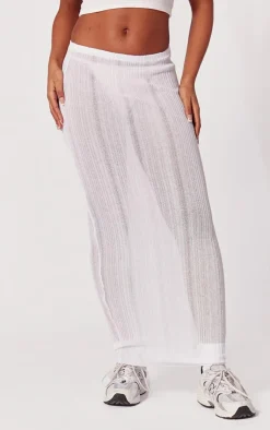 New PrettyLittleThing Sheer Knit Low Rise Maxi Skirt White