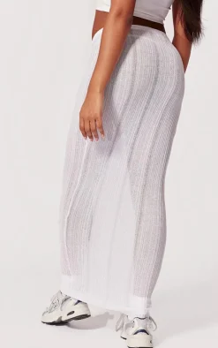 New PrettyLittleThing Sheer Knit Low Rise Maxi Skirt White