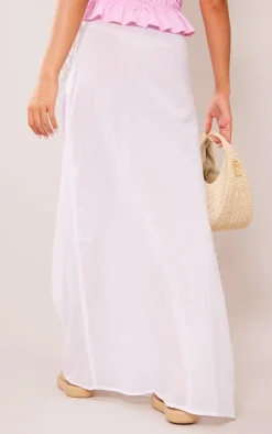 White Sheer Linen Look Wrap Over Maxi Skirt