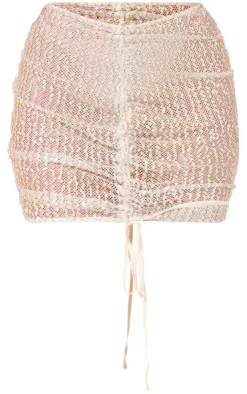 Clearance PrettyLittleThing Sheer Metallic Textured Ruched Front Micro Mini Skirt White