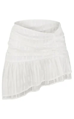 Hot PrettyLittleThing Sheer Stripe Chiffon Ruffle Mini Skirt White