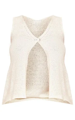 Outlet PrettyLittleThing Sheer Textured Knit Button Front Vest Top White