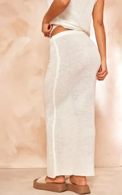 Sale PrettyLittleThing Sheer Textured Knit Low Rise Maxi Skirt White