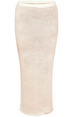 Sale PrettyLittleThing Sheer Textured Knit Low Rise Maxi Skirt White