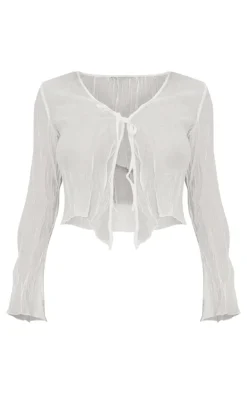 PrettyLittleThing Blouses*Sheer Textured Tie Front Blouse