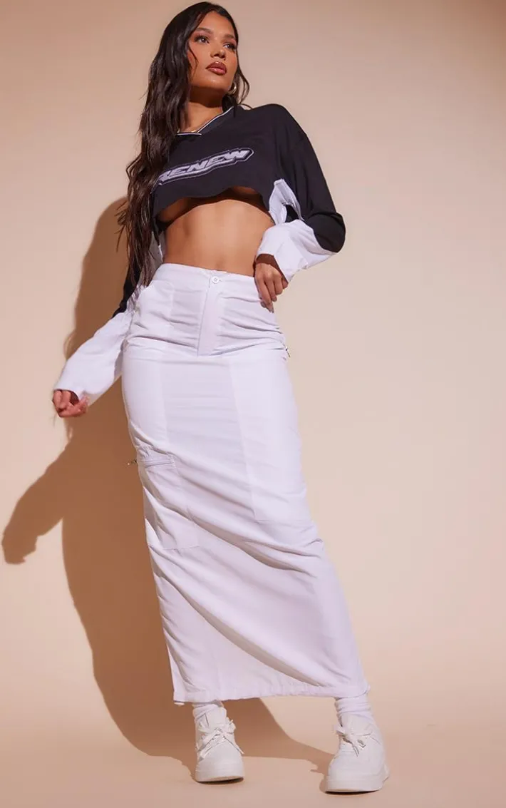White Shell Double Zip Midaxi Skirt