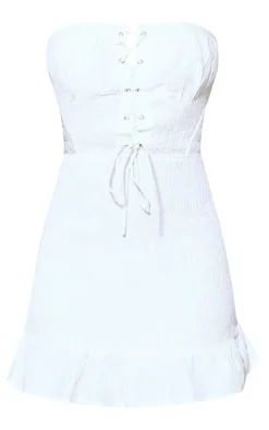 Shirred Bandeau Lace Up Detail Shift Dress-PrettyLittleThing Online