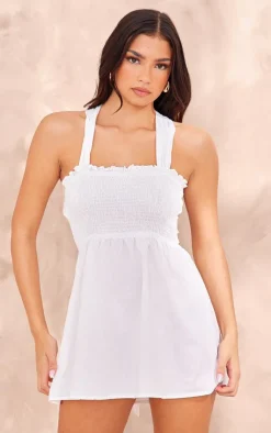 Shirred Cross Back Shift Dress-PrettyLittleThing New