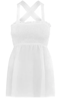 Shirred Cross Back Shift Dress-PrettyLittleThing New