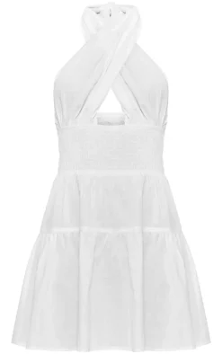 Shirred Cross Halterneck Shift Dress-PrettyLittleThing Hot