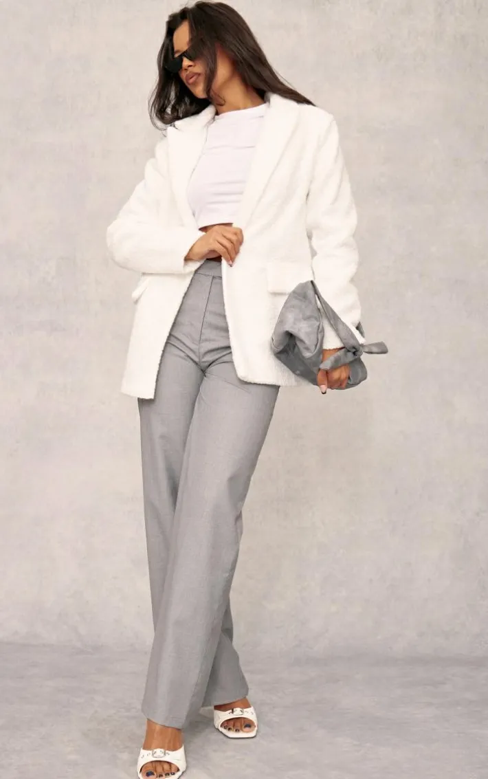 White Single Breasted Boucle Oversized Blazer