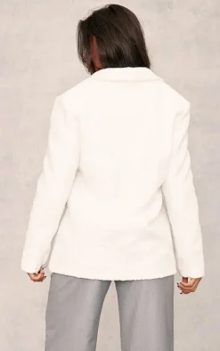White Single Breasted Boucle Oversized Blazer