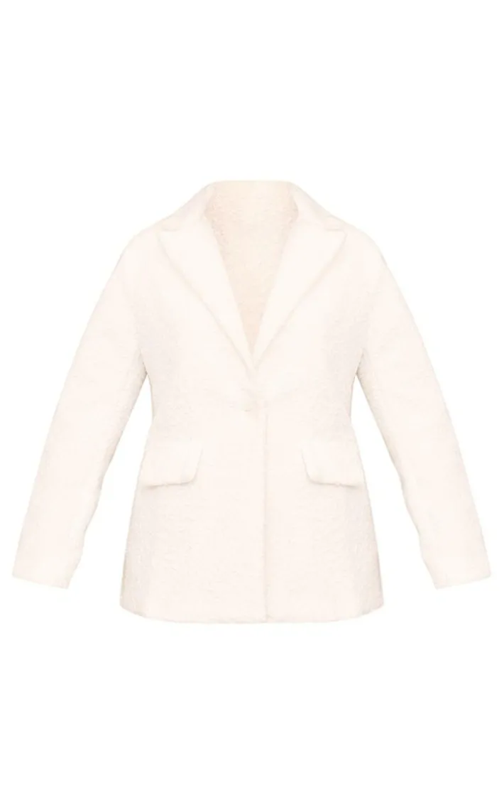 White Single Breasted Boucle Oversized Blazer
