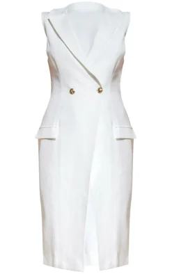 Sleeveless Gold Button Midi Blazer Dress-PrettyLittleThing Clearance