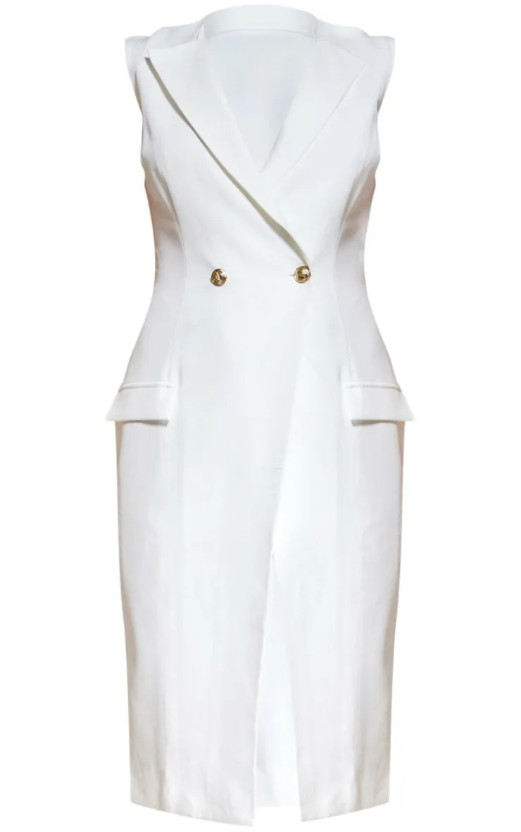 Sleeveless Gold Button Midi Blazer Dress-PrettyLittleThing Clearance