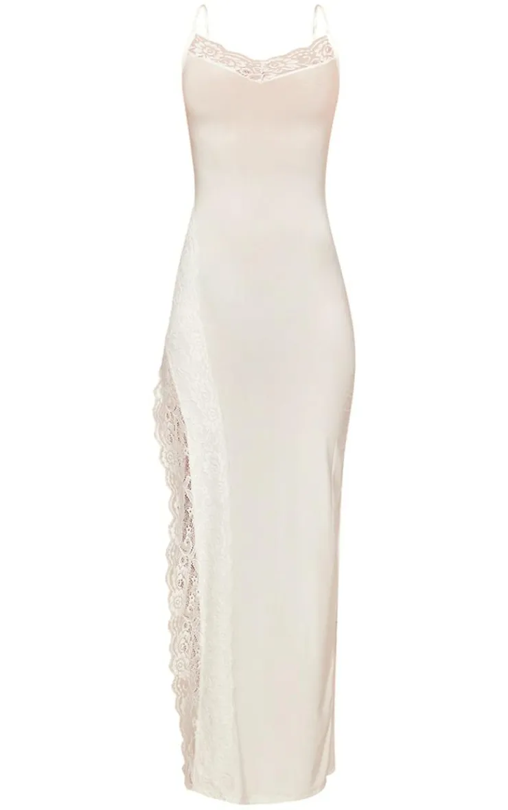 Slinky Lace Trim Split Detail Maxi Dress-PrettyLittleThing Best