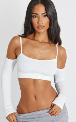 PrettyLittleThing Snatched*Snatched Rib Cold Shoulder Crop Top