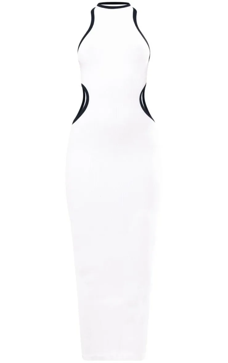 PrettyLittleThing Snatched*Snatched Rib Contrast Binding Cut Out Midaxi Dress
