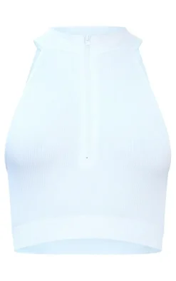 PrettyLittleThing Snatched*Snatched Rib High Neck Zip Crop Top