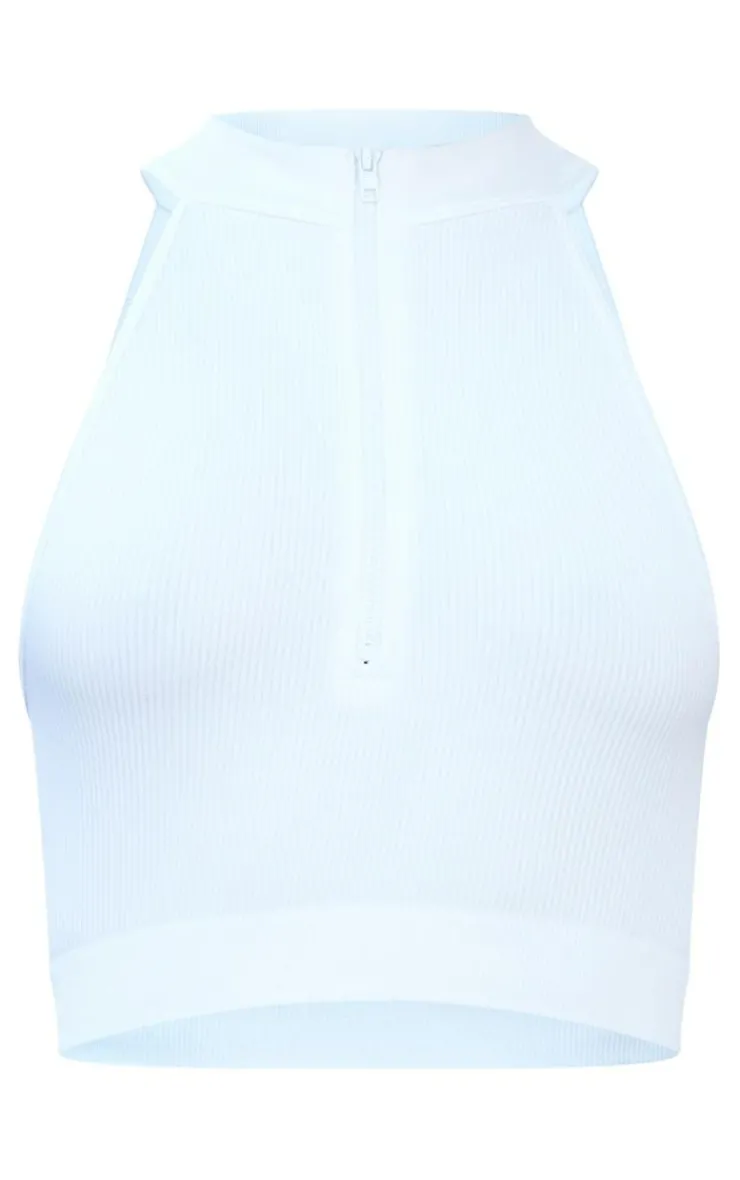 PrettyLittleThing Snatched*Snatched Rib High Neck Zip Crop Top