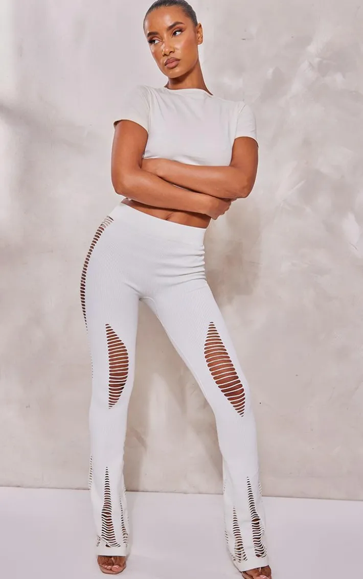 White Snatched Rib Laddered Detail Flares