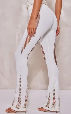 White Snatched Rib Laddered Detail Flares