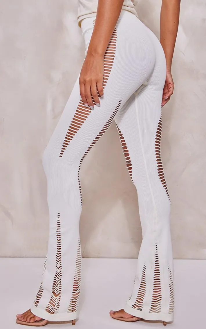 White Snatched Rib Laddered Detail Flares