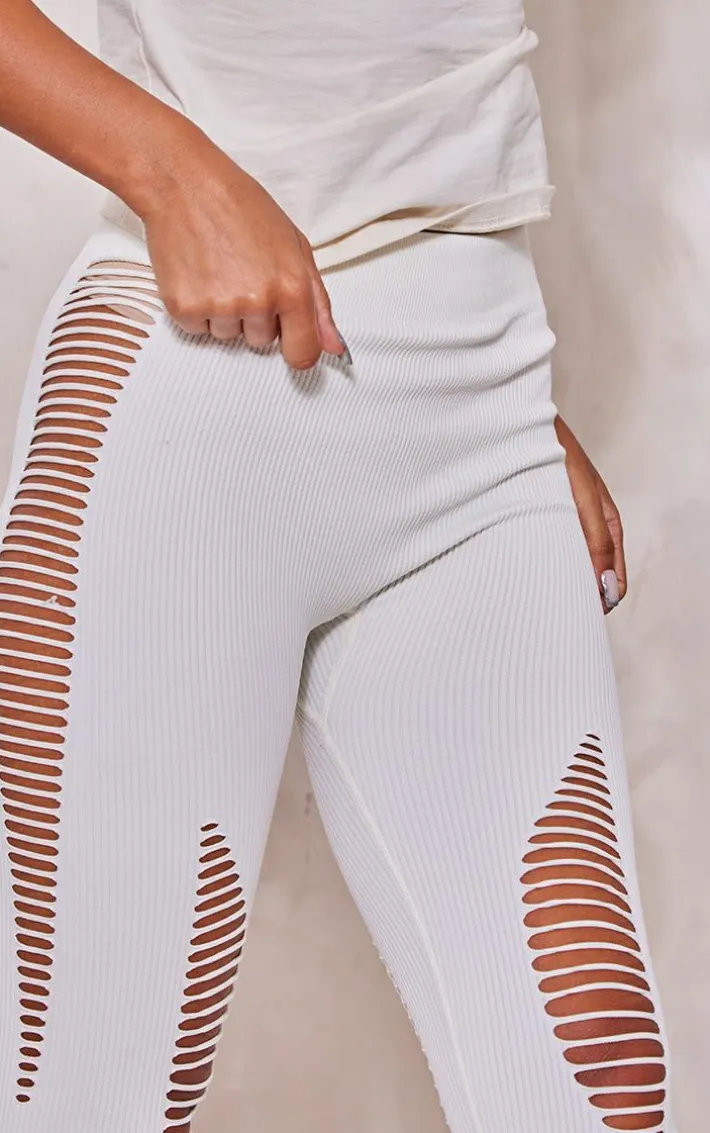 White Snatched Rib Laddered Detail Flares