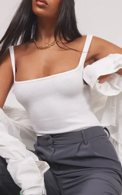 PrettyLittleThing Snatched*Snatched Rib Square Neck Sleeveless Bodysuit
