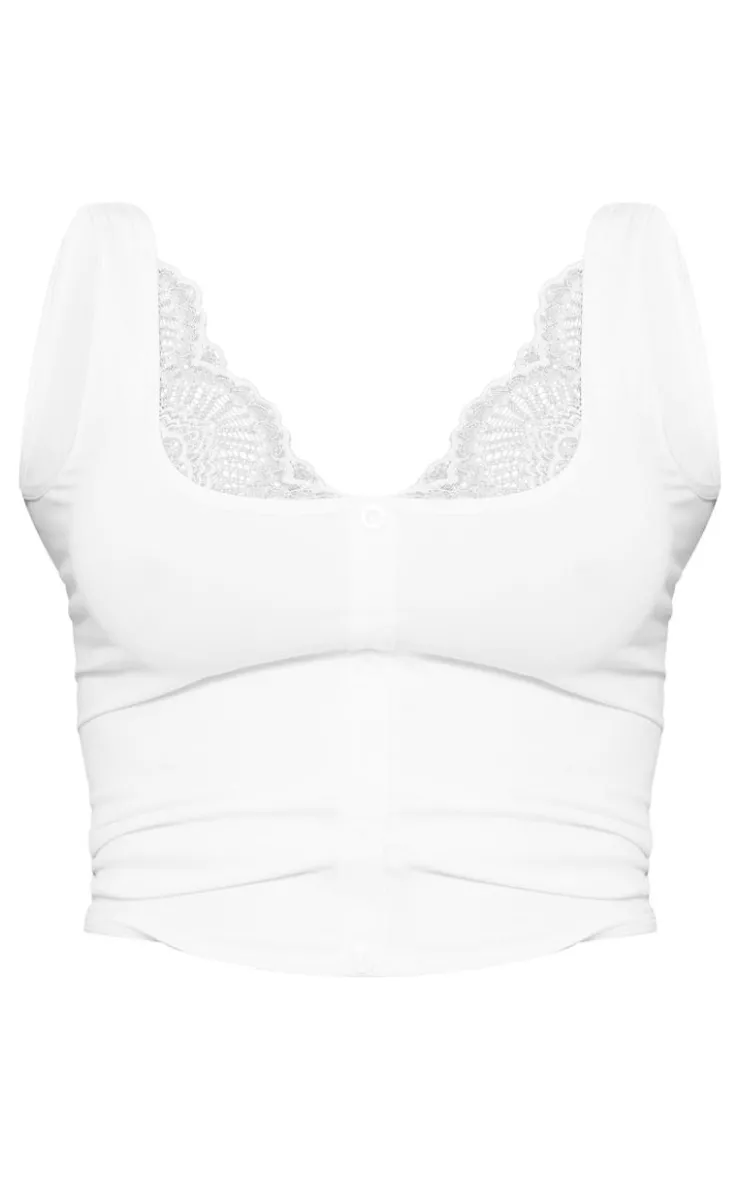 PrettyLittleThing Snatched*Snatched Sculpt Lace Trim Button Up Long Top