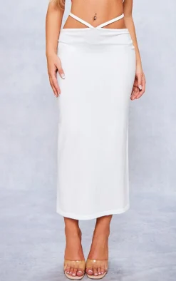 Online PrettyLittleThing Soft Knit Waist Tie Midaxi Skirt White