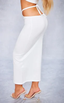 Online PrettyLittleThing Soft Knit Waist Tie Midaxi Skirt White