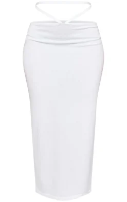 Online PrettyLittleThing Soft Knit Waist Tie Midaxi Skirt White