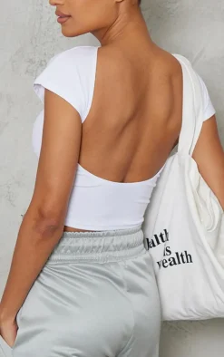 White Soft Rib Backless Top