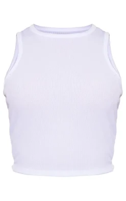 White Soft Rib Racer Cropped Top
