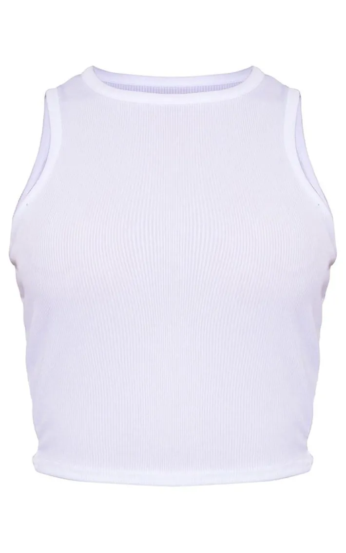 White Soft Rib Racer Cropped Top