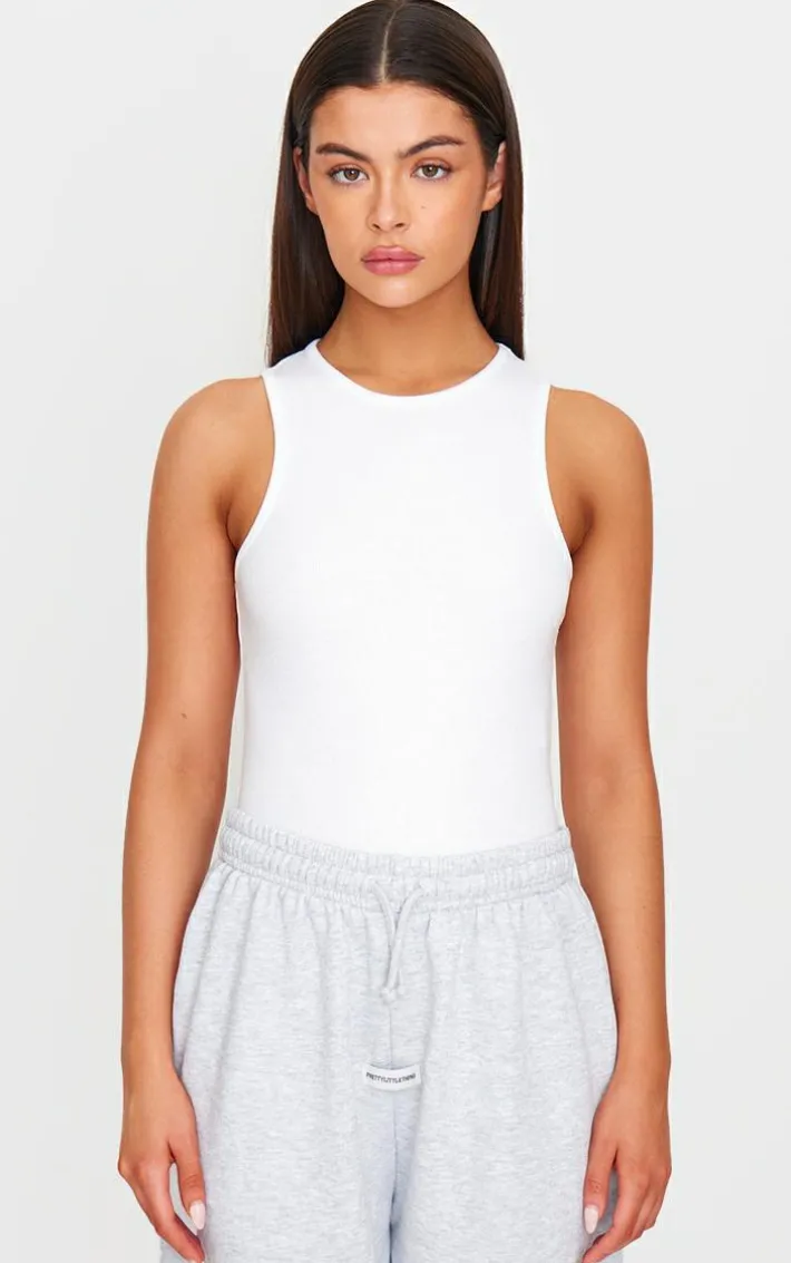 White Soft Ribbed Racer Bodysuit