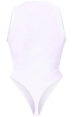 White Soft Ribbed Racer Bodysuit