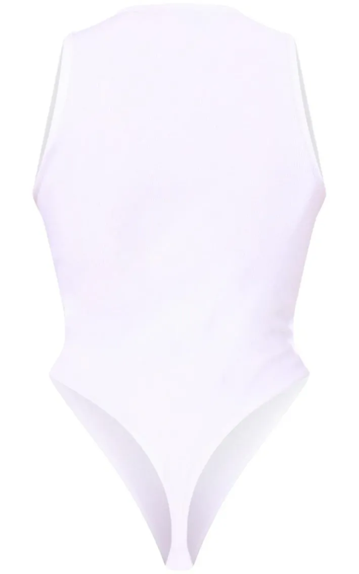 White Soft Ribbed Racer Bodysuit
