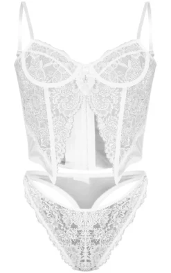 Split Front Detail Lace Corset Lingerie Set-PrettyLittleThing Hot