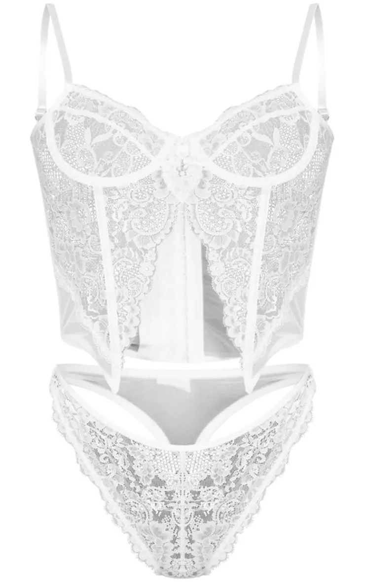 Split Front Detail Lace Corset Lingerie Set-PrettyLittleThing Hot