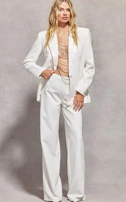 Best PrettyLittleThing Straight Leg Tailored Pants White