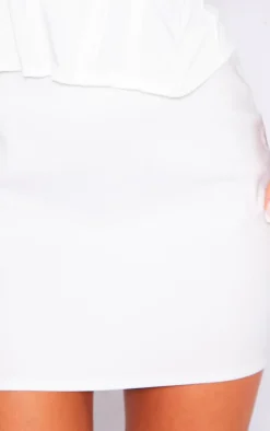 White Stretch Woven Dip Hem Mini Skirt