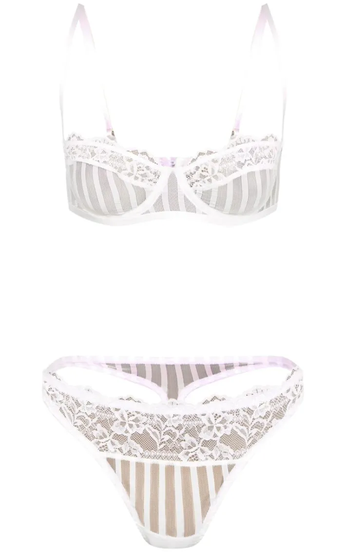 White Stripe Mesh Thong